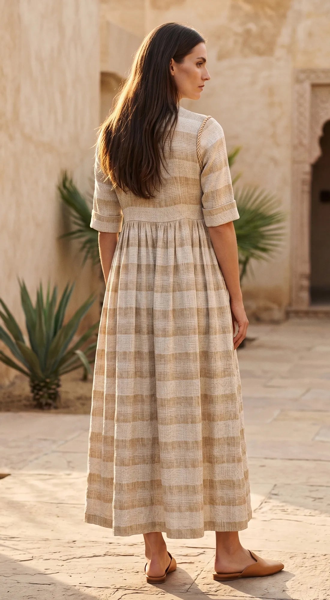 Ivory Cotton Jute Midi Dress