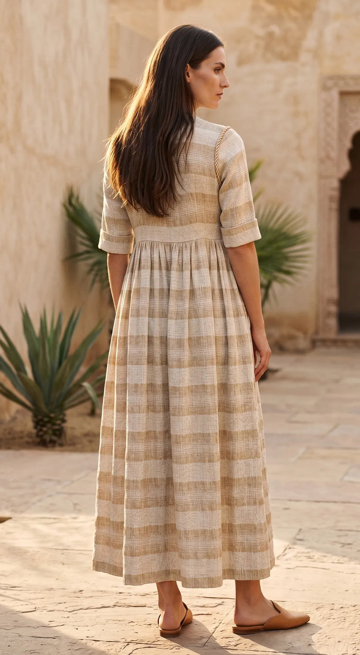 IVORY COTTON JUTE MIDI DRESS – Basanti Kapde aur Koffee