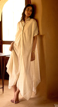 Ivory Empress Cotton Chanderi Embroidered Dress