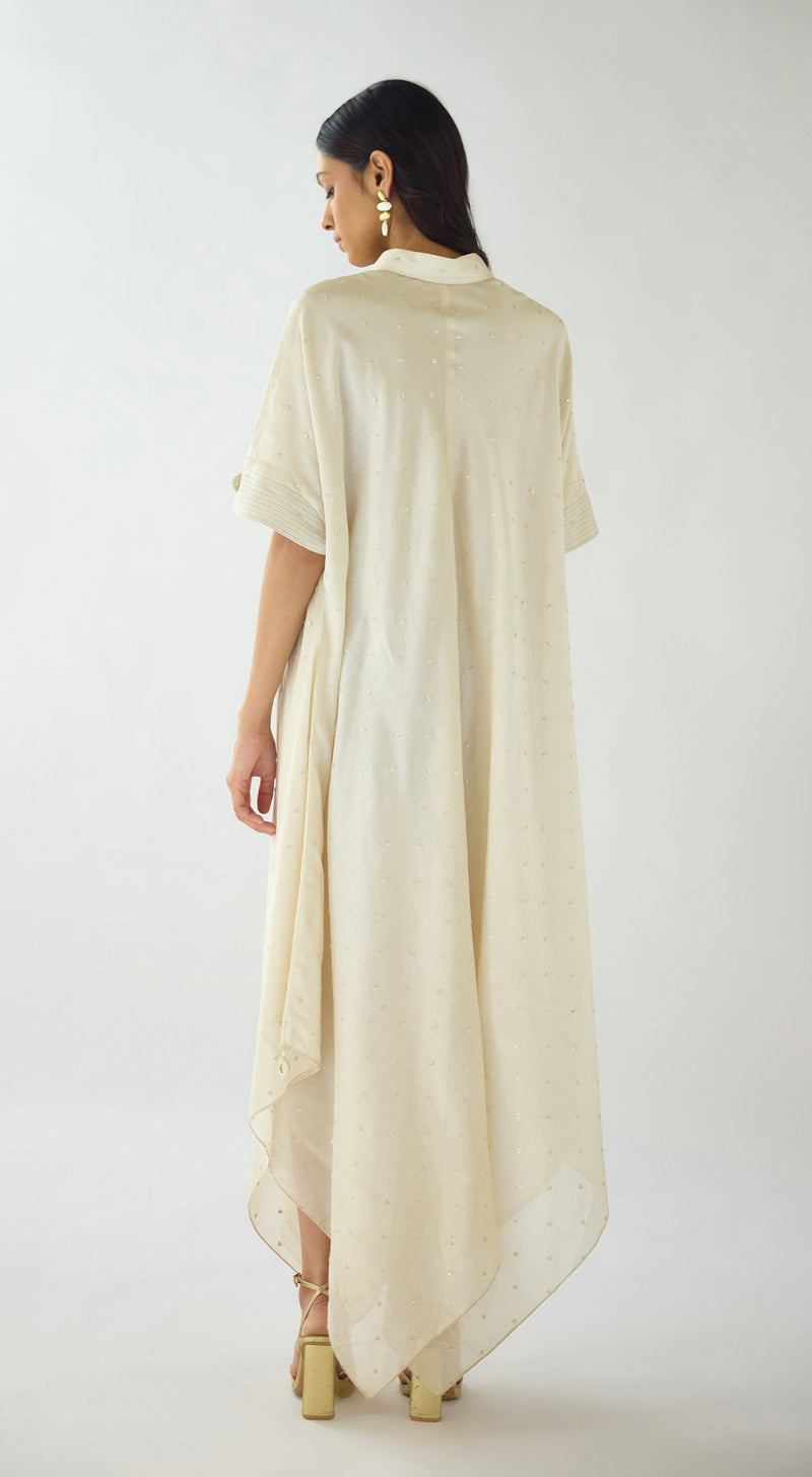 Ivory Empress Cotton Chanderi Embroidered Dress