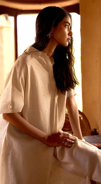 Ivory Empress Cotton Chanderi Embroidered Dress