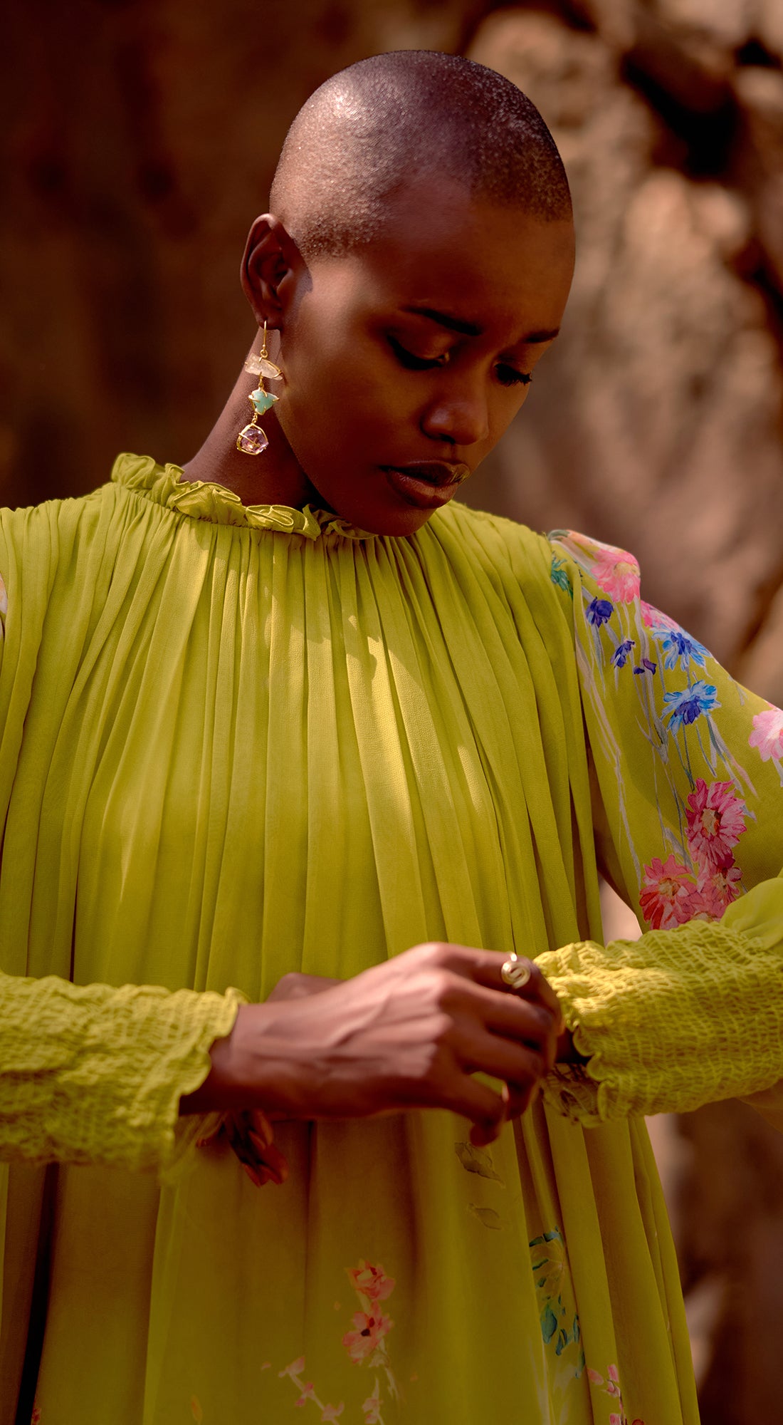 Lime Georgette Embroidered Flora Flow Dress