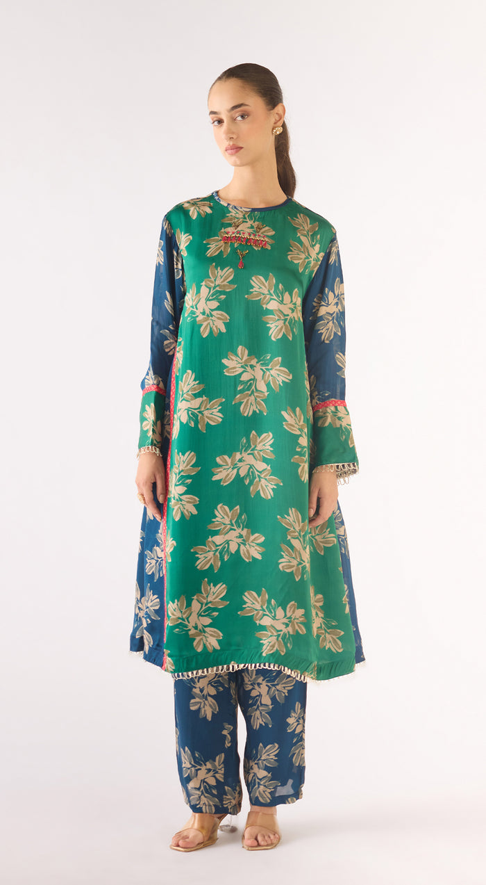 Teal Organza Kurta Set