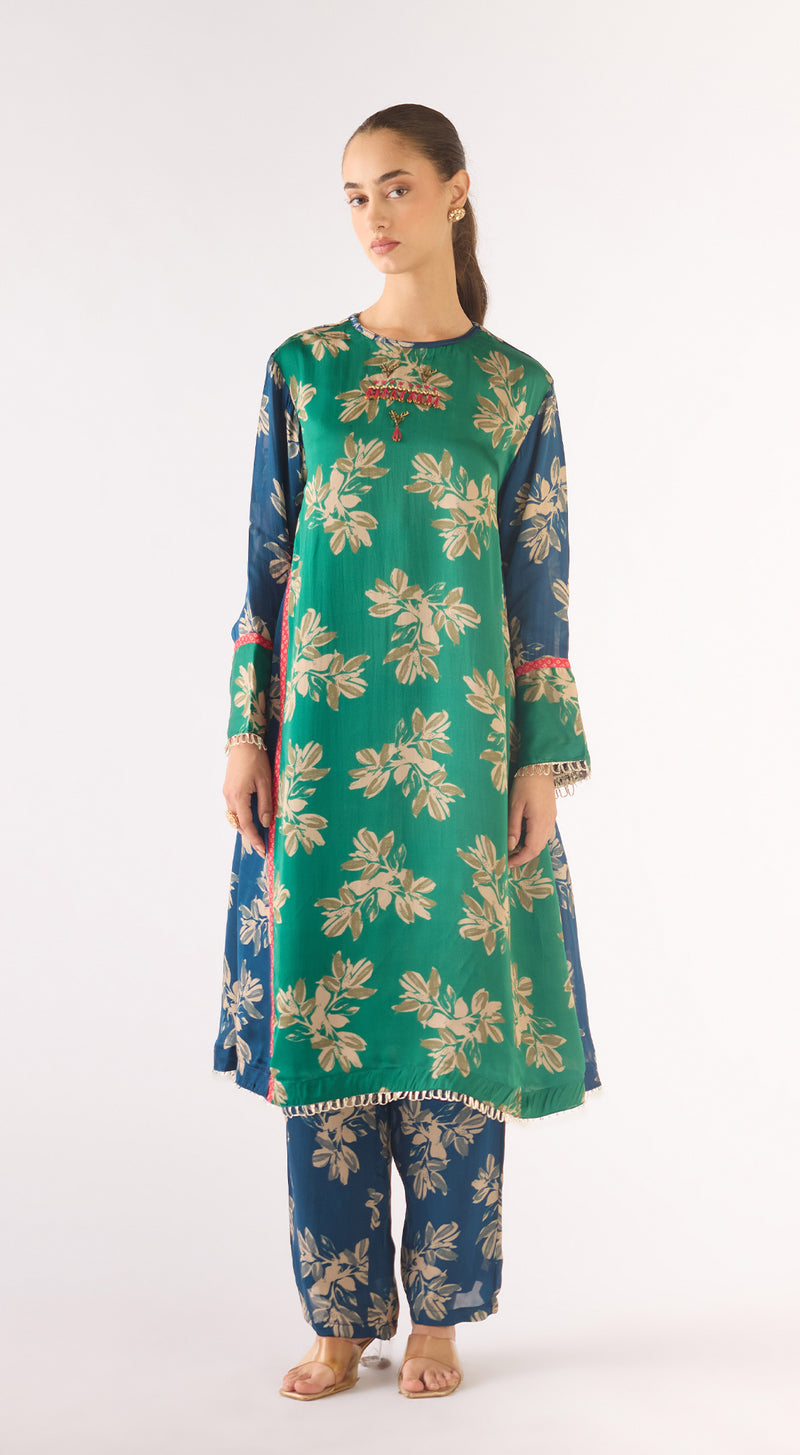 Teal Organza Kurta Set