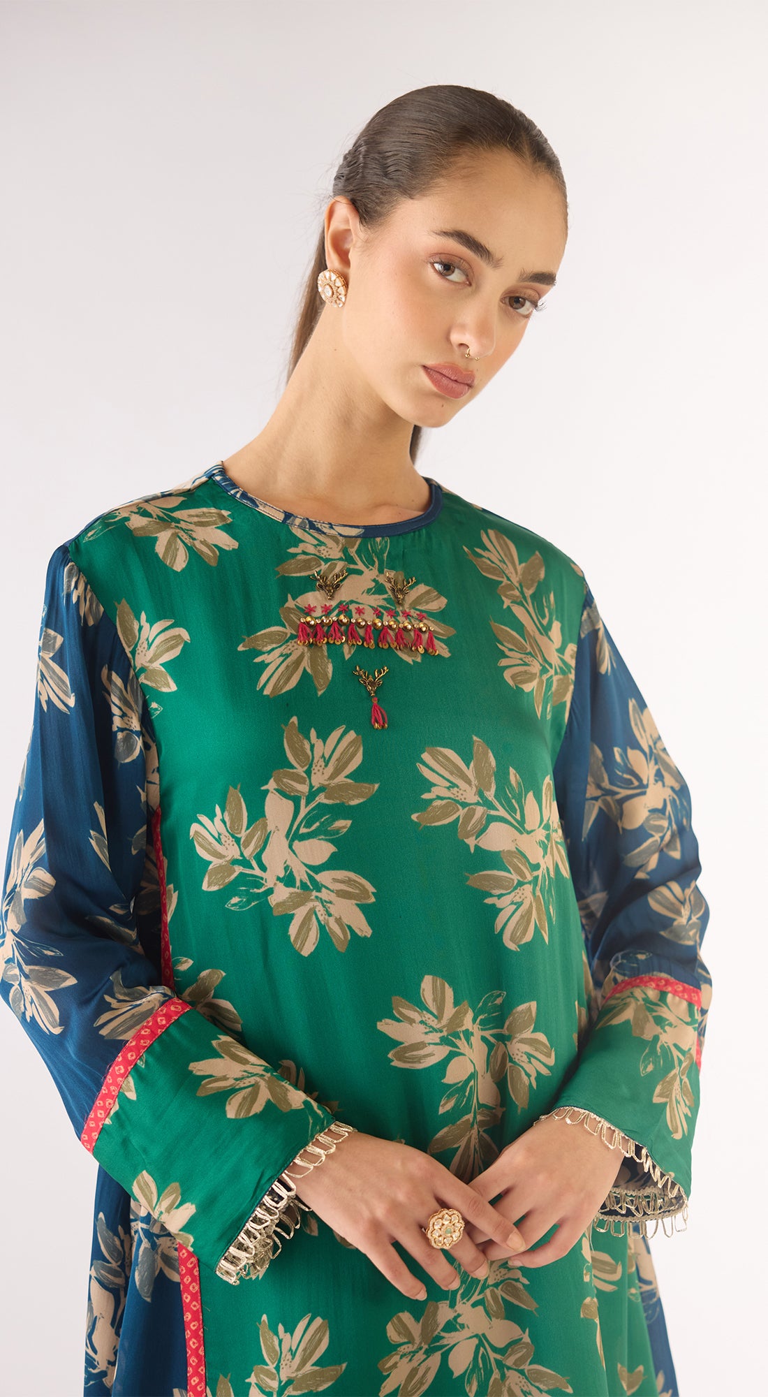 Teal Organza Kurta Set