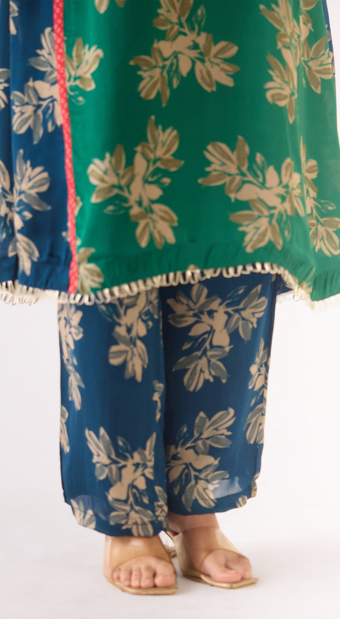 Teal Organza Kurta Set