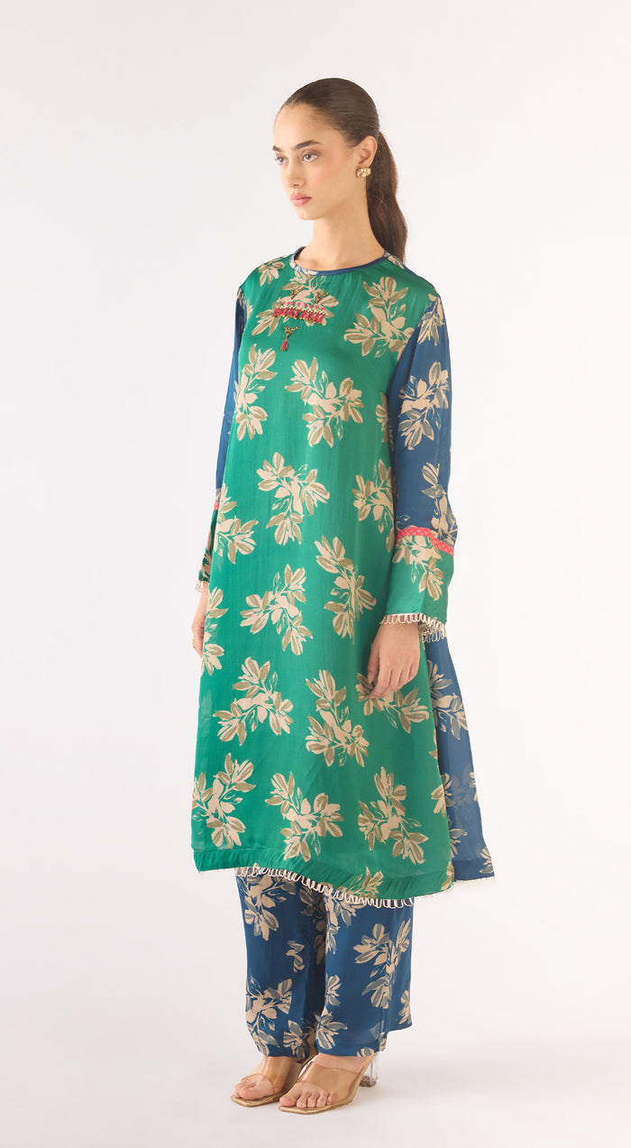 Teal Organza Kurta Set
