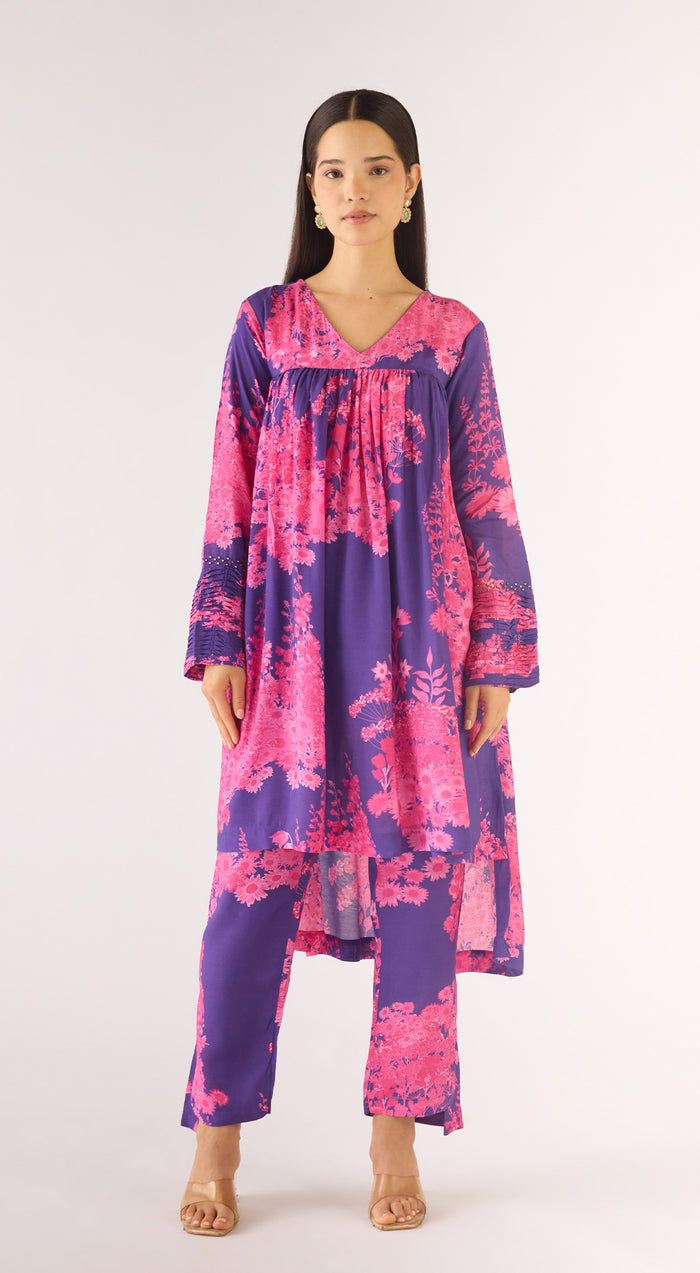 Purple Muslin Kurta Set