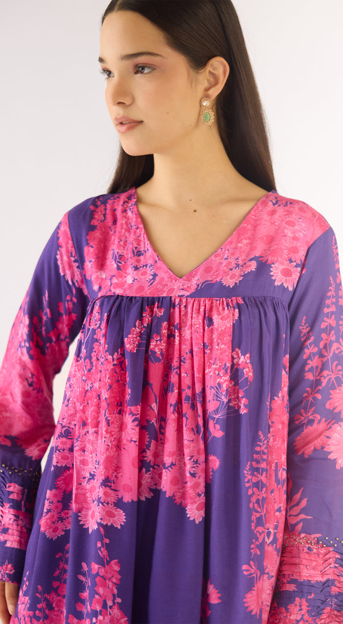 Purple Muslin Kurta Set