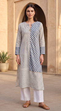 Blue Linen Stripes & Check Tunic