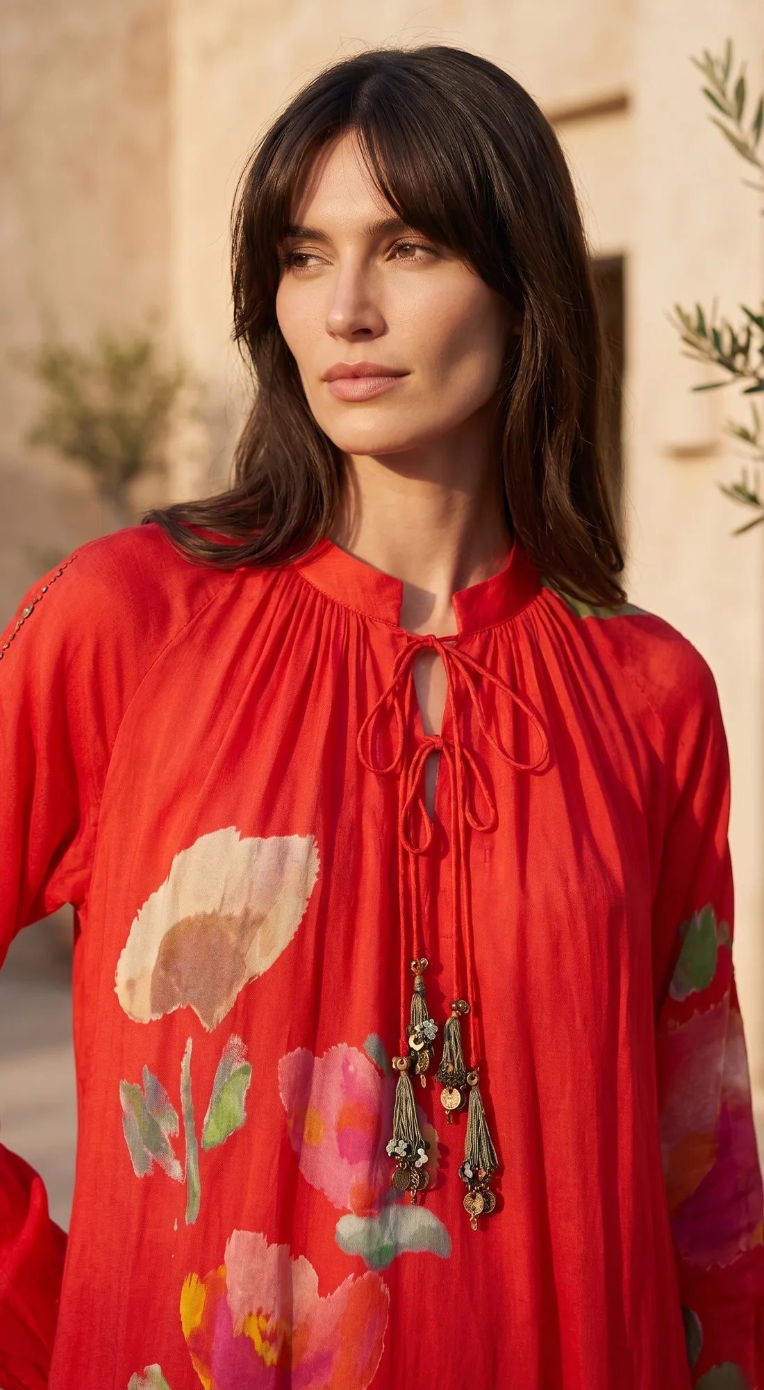 Red Flora Print Kurta Set