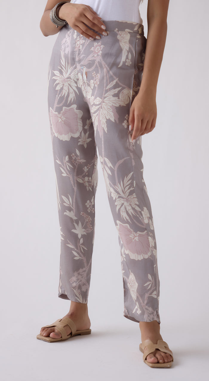 Grey Straight-Fit Printed Trousers