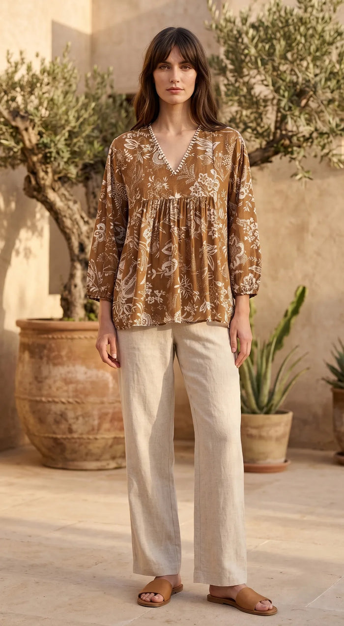 Brown Muslin Embellished Shirt