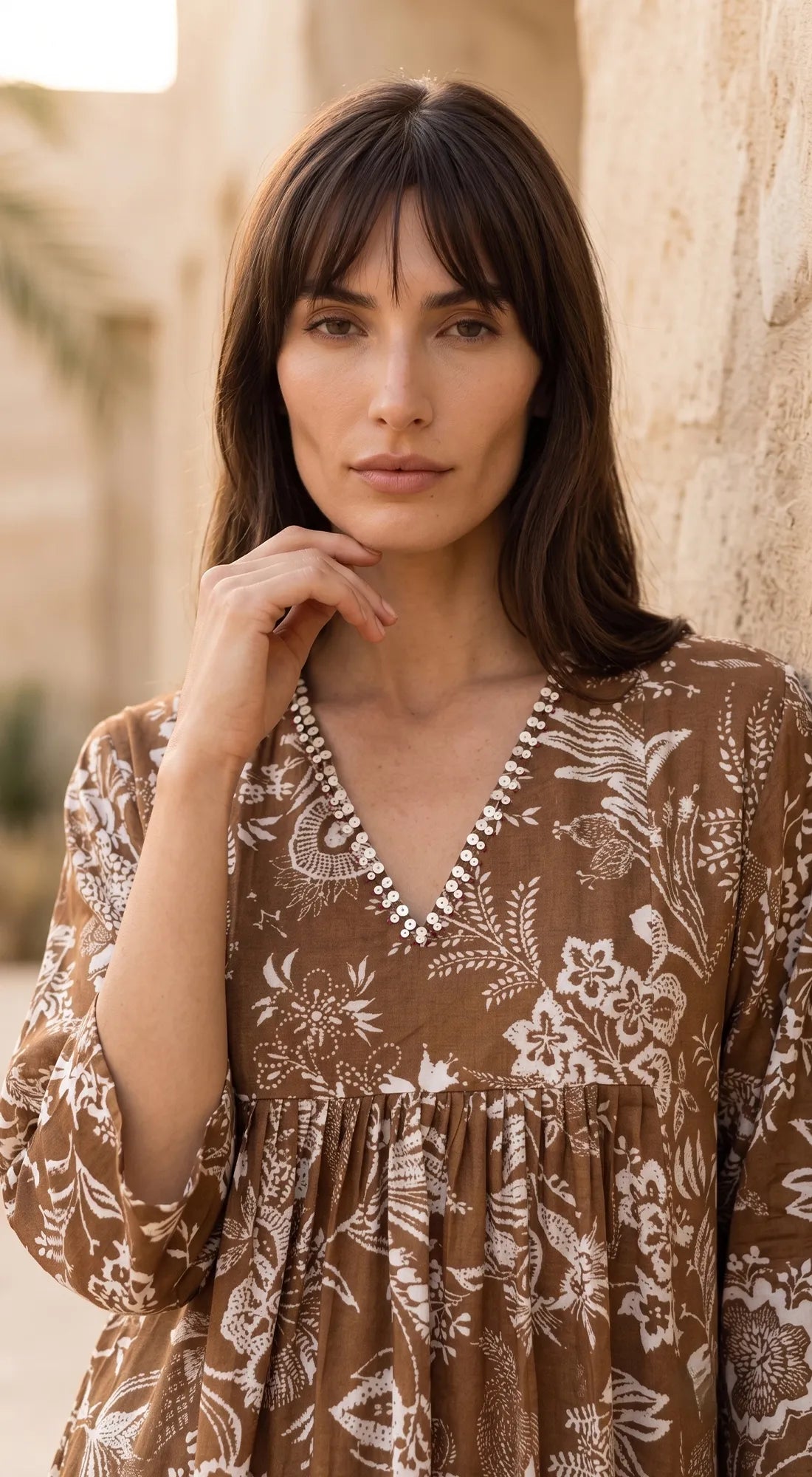 Brown Muslin Embellished Shirt