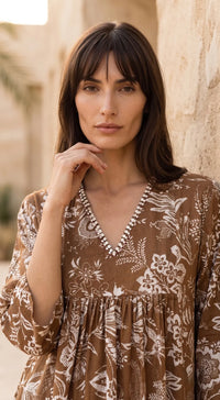 Brown Muslin Embellished Shirt