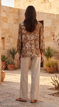 Brown Muslin Embellished Shirt