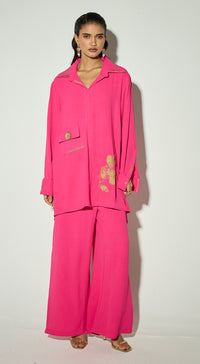 Pink Satin Embroidered Co-ord Set