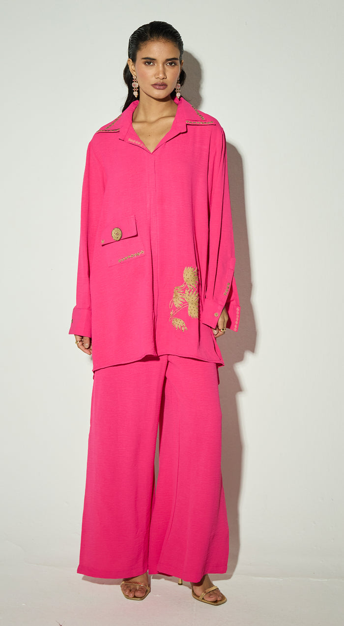 Pink Satin Embroidered Co-ord Set