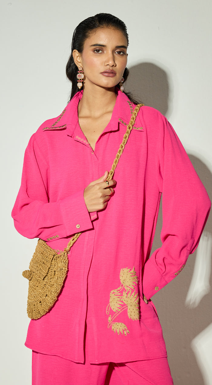 Pink Satin Embroidered Co-ord Set