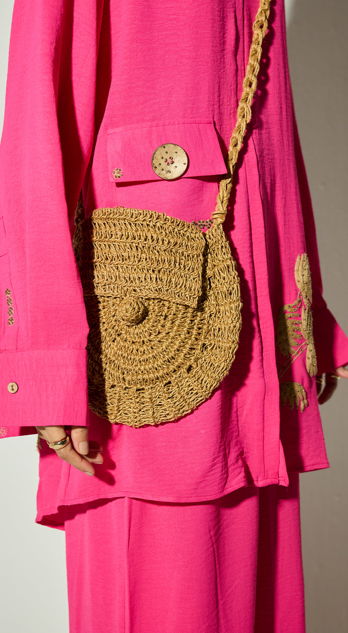 Pink Satin Embroidered Co-ord Set