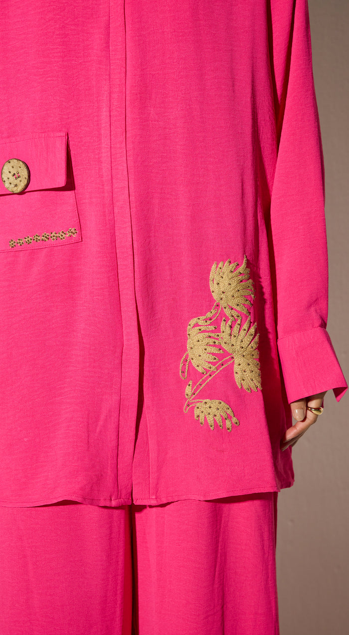 Pink Satin Embroidered Co-ord Set