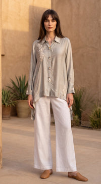 Grey Muslin Embroidered Shirt