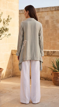 Grey Muslin Embroidered Shirt