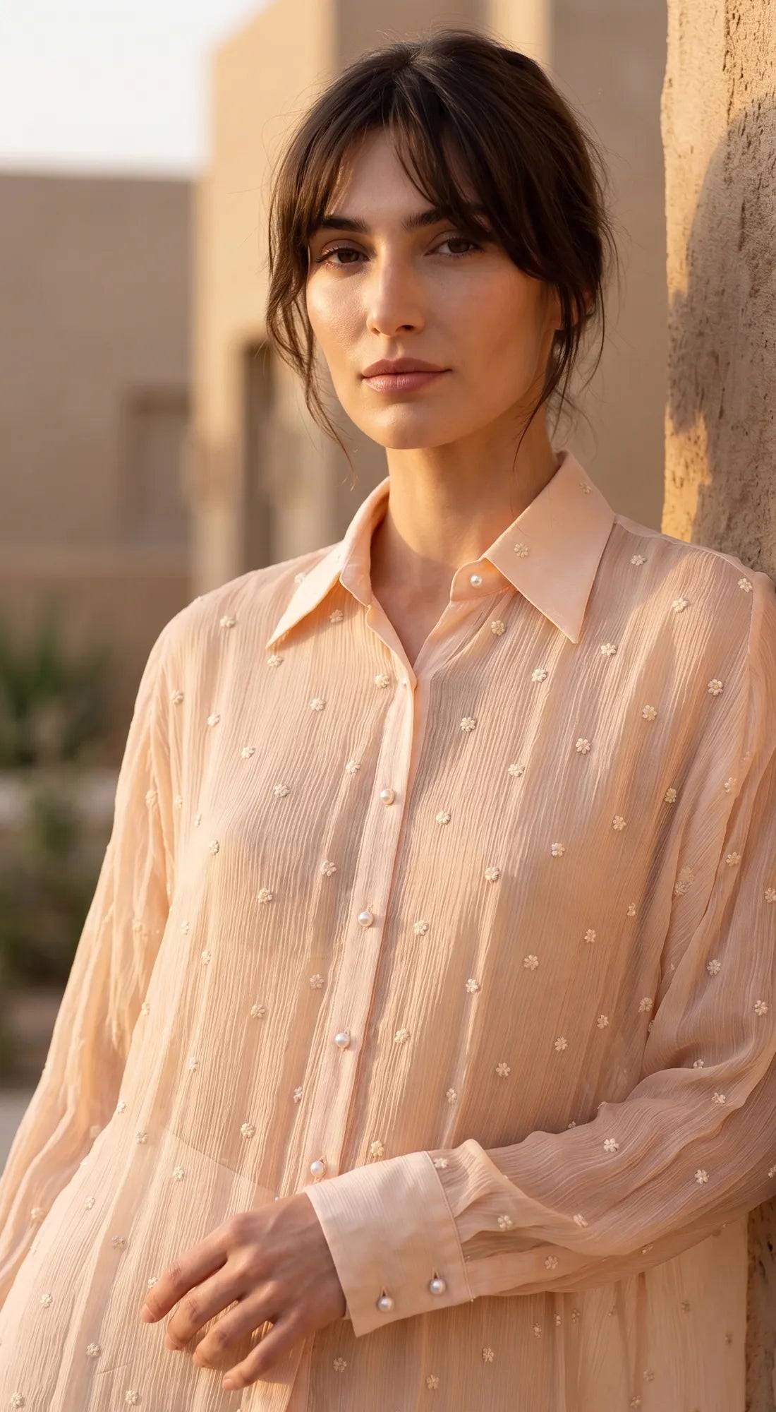 Peach Embellished Shirt