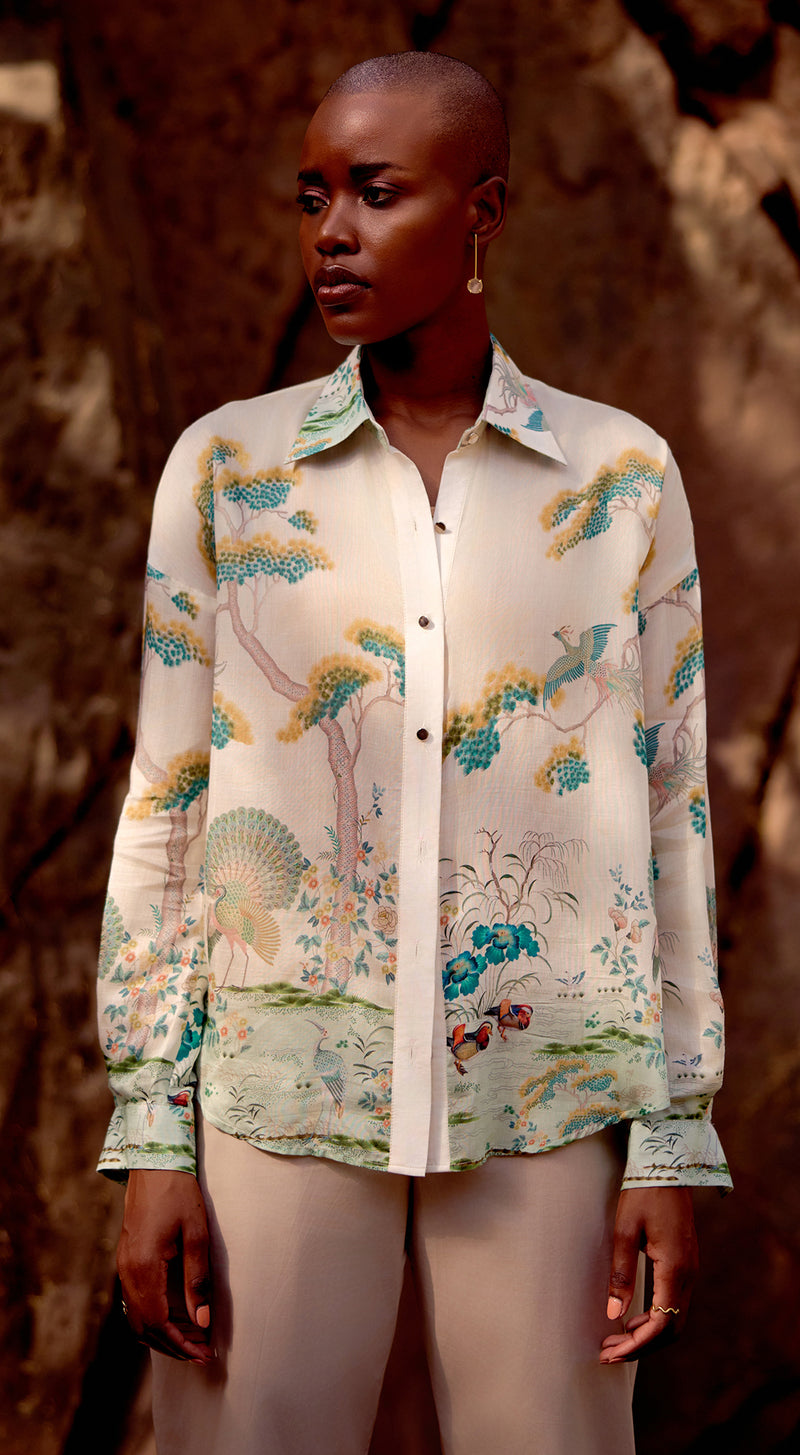 peacock dress shirt Peacock Pattern Long Sleeves Multicolor Men Shirt