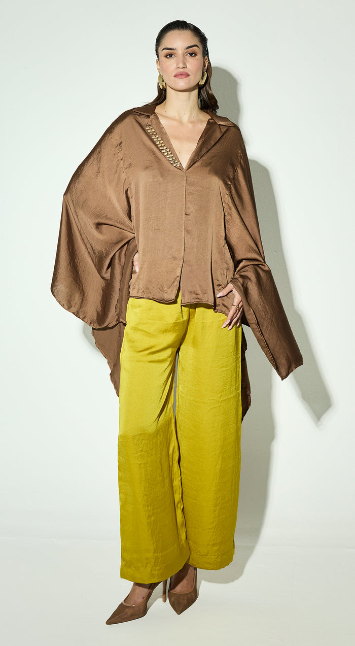 Brown Satin Embellished Co-ord Set