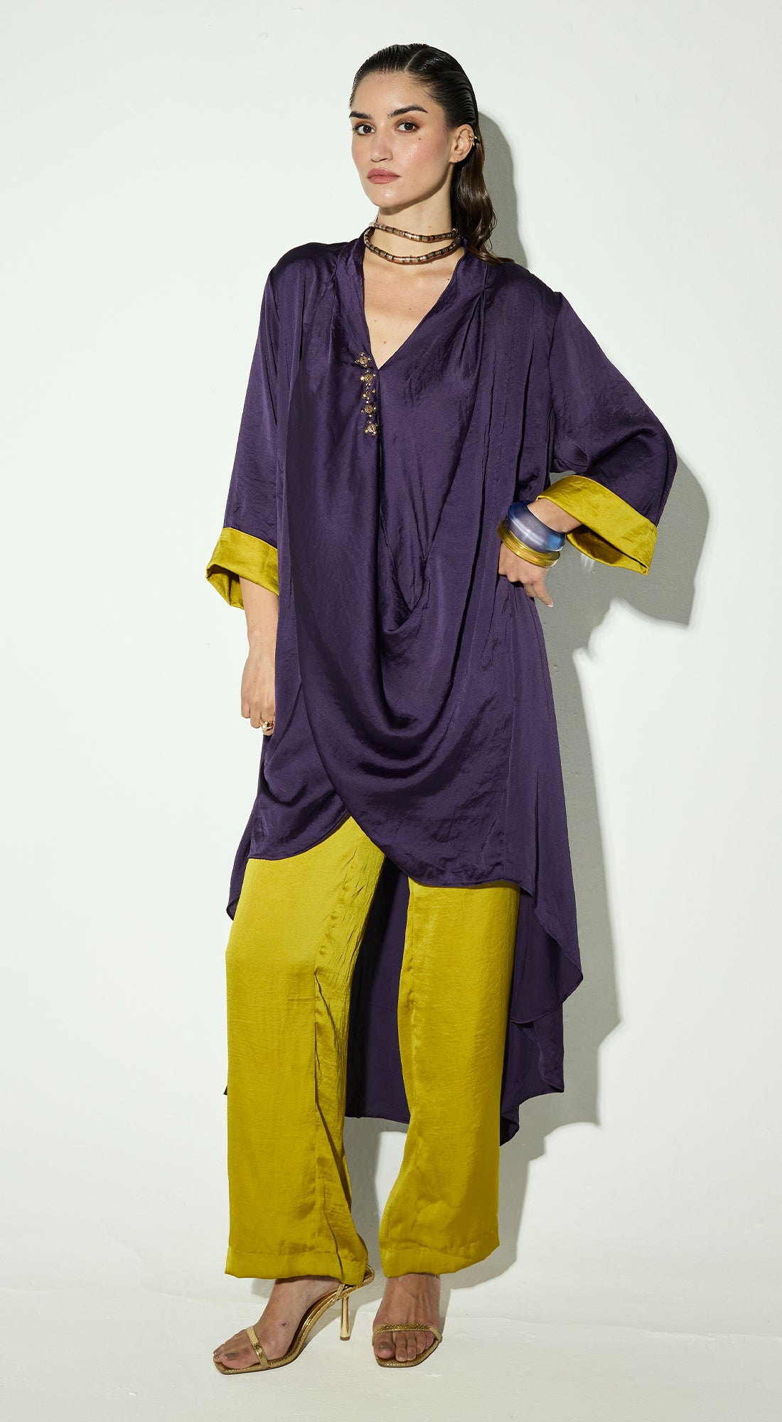 Purple Satin Embellished Co-ord Set