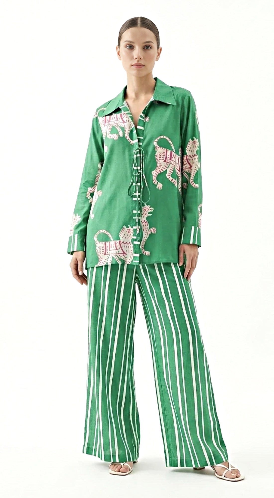 Green Muslin Abstract Co-ord Set