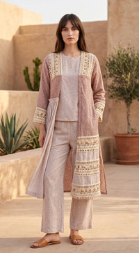 Ivory Cotton Jute Co-Ord Set With Jacket