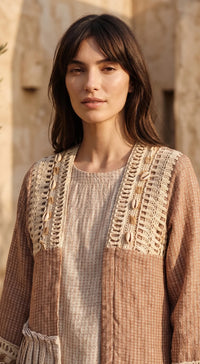 Ivory Cotton Jute Co-Ord Set With Jacket