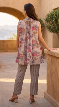 Grey Muslin Flora & Stripes Co-ord Set