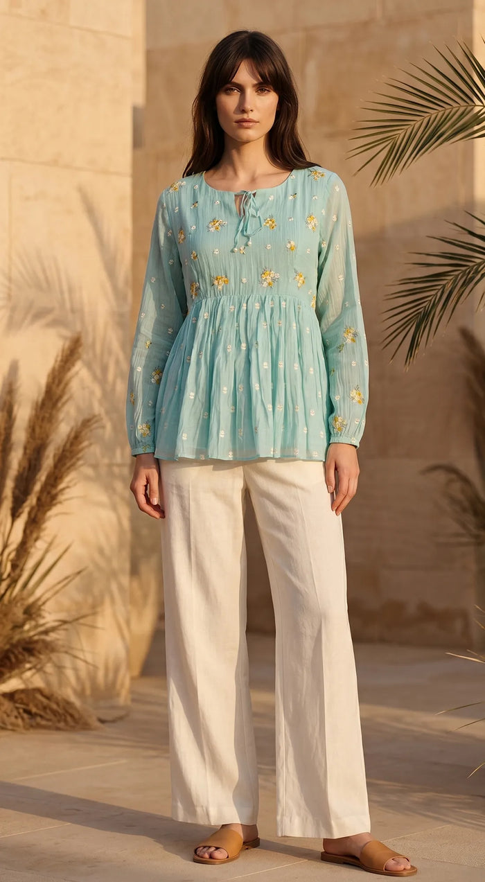 Firozi Cotton Doriya Tunic