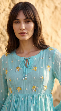 Firozi Cotton Doriya Tunic