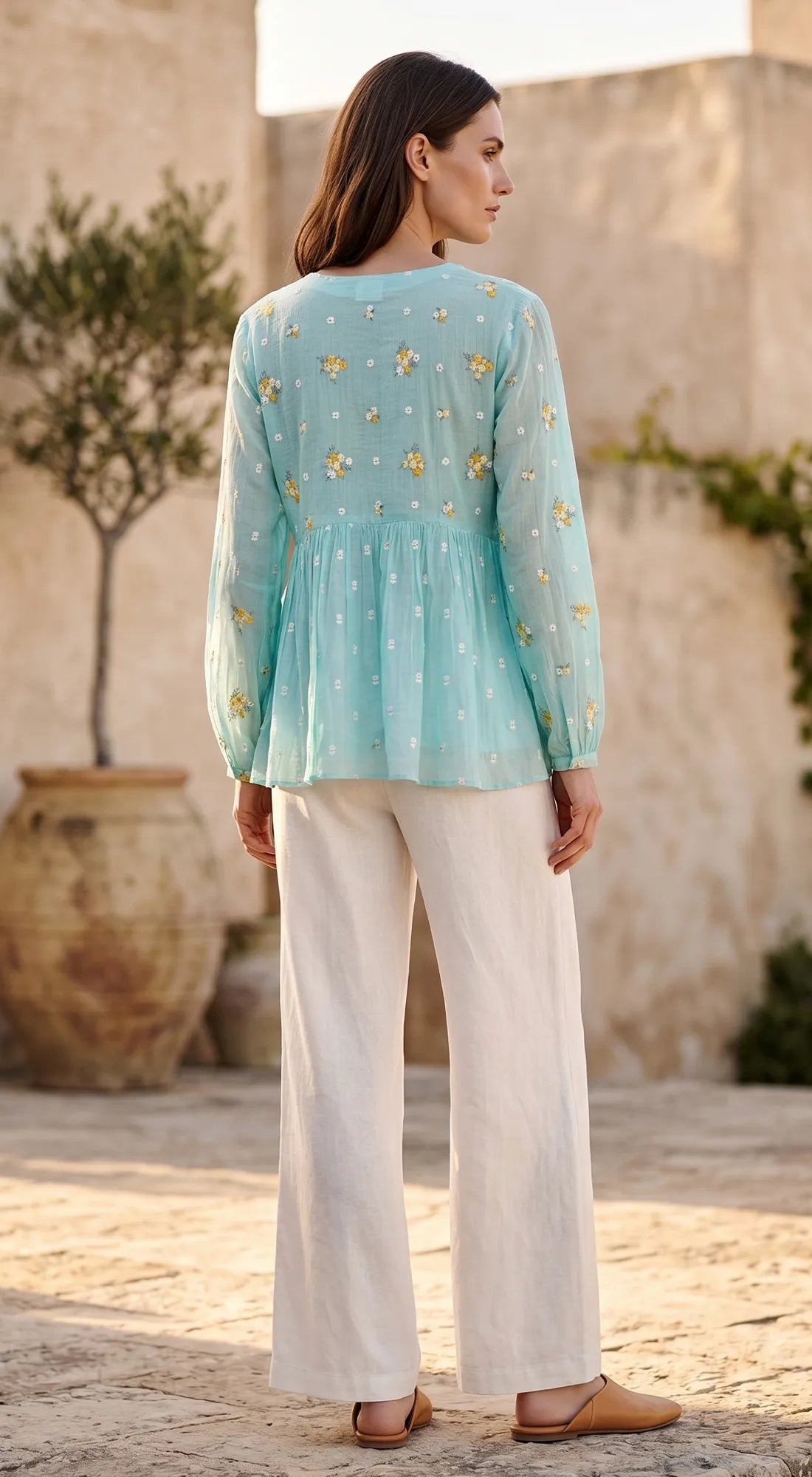 Firozi Cotton Doriya Tunic