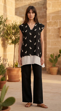Black Organza Animal Print Tunic