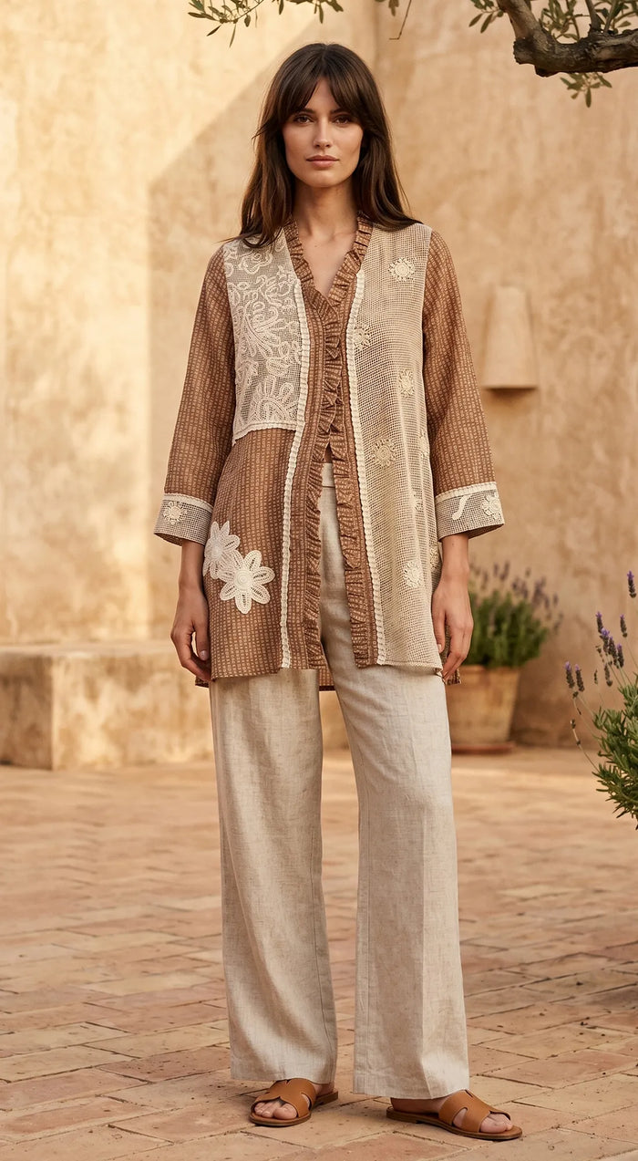 Ivory Cotton Jute Colorblock Tunic