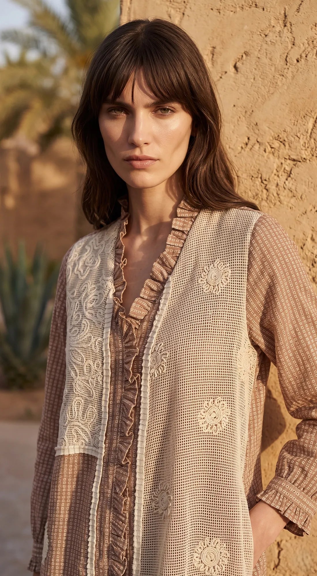 Ivory Cotton Jute Colorblock Tunic