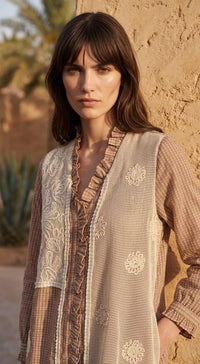 Ivory Cotton Jute Colorblock Tunic