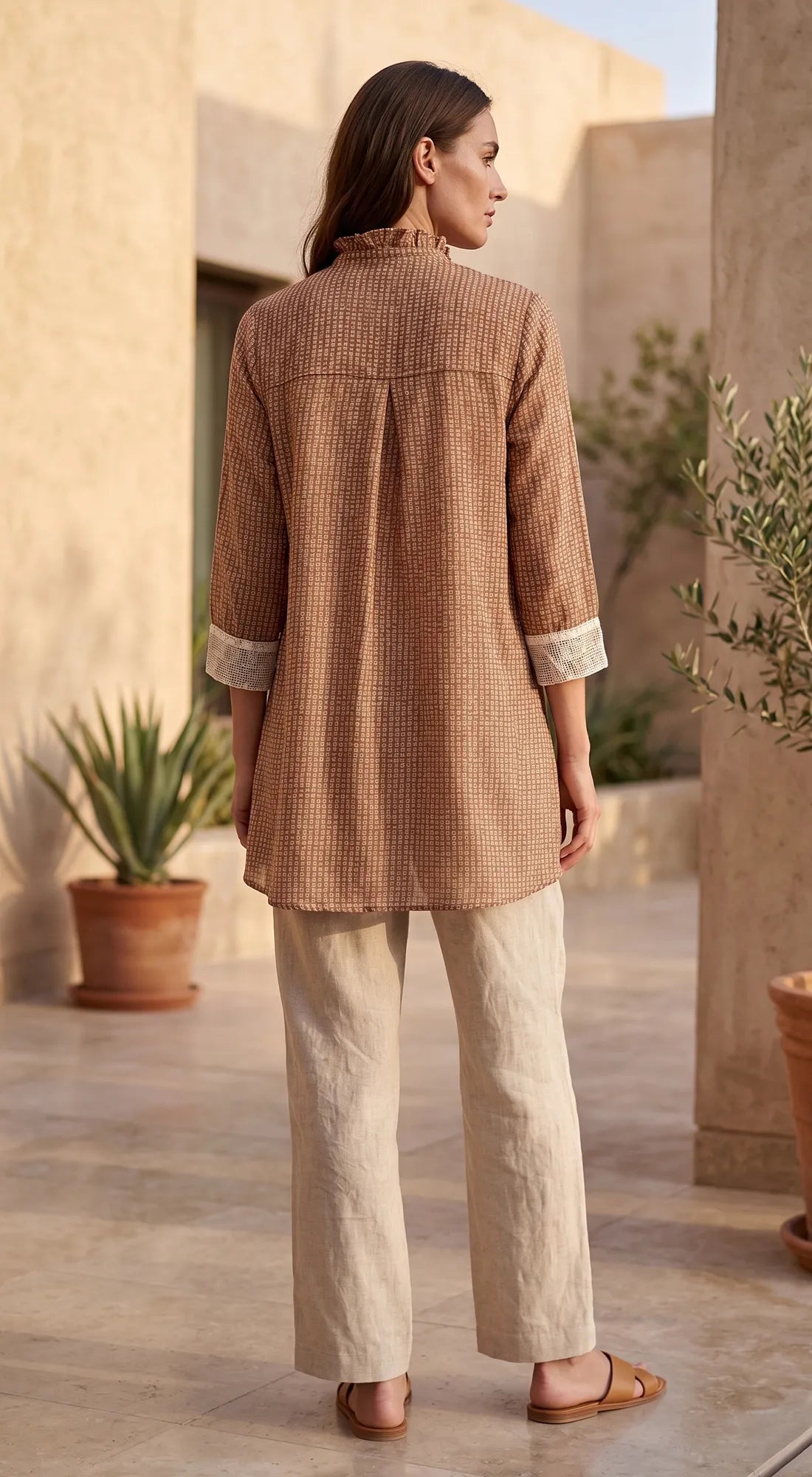 Ivory Cotton Jute Colorblock Tunic