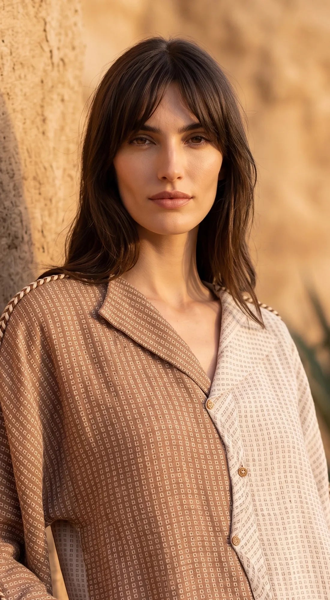 Ivory Cotton Jute Colorblock Shirt