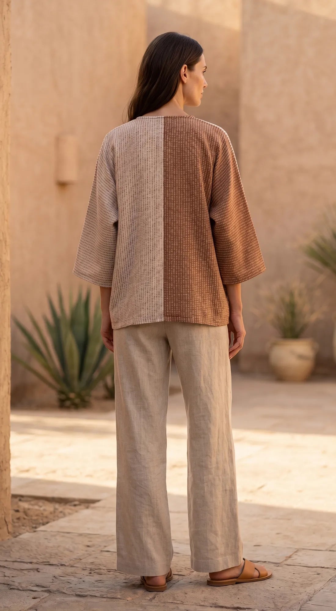 Ivory Cotton Jute Colorblock Shirt