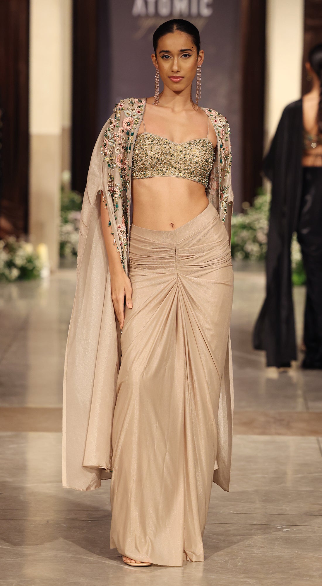 Gold Silk Embroidered Cape Set