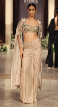 Gold Silk Embroidered Cape Set