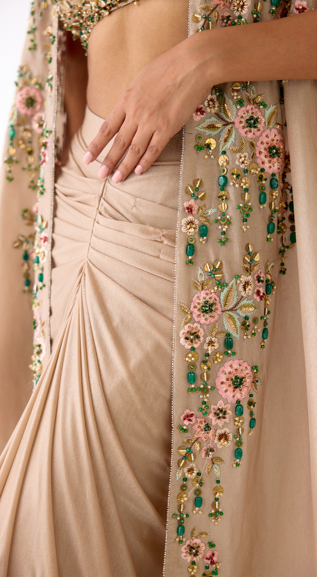 Gold Silk Embroidered Cape Set