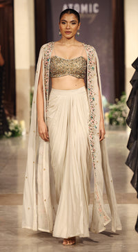 The Golden Mirage Draped Skirt & Cape Set