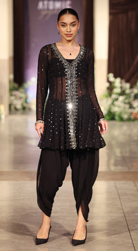 Black Mukaish Georgette Dhoti Set